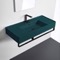 Green Console Sink With Matte Black Towel Bar, Modern
